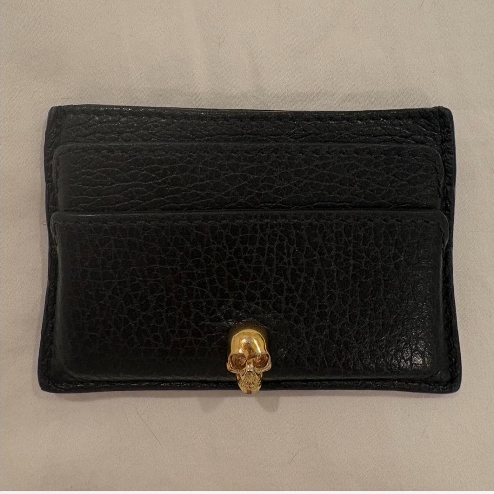 Alexander Wang Black Card Holder with Gold Skull Accent